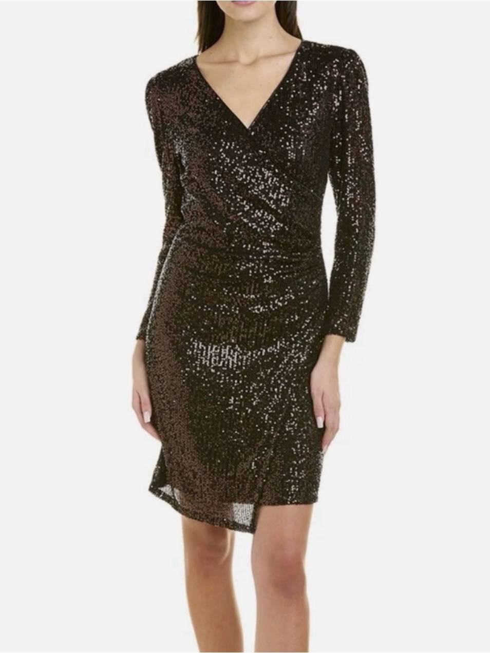 Nwt Nanette Lepore Copper Sequin Long Sleeves Wrap Dress Size 12